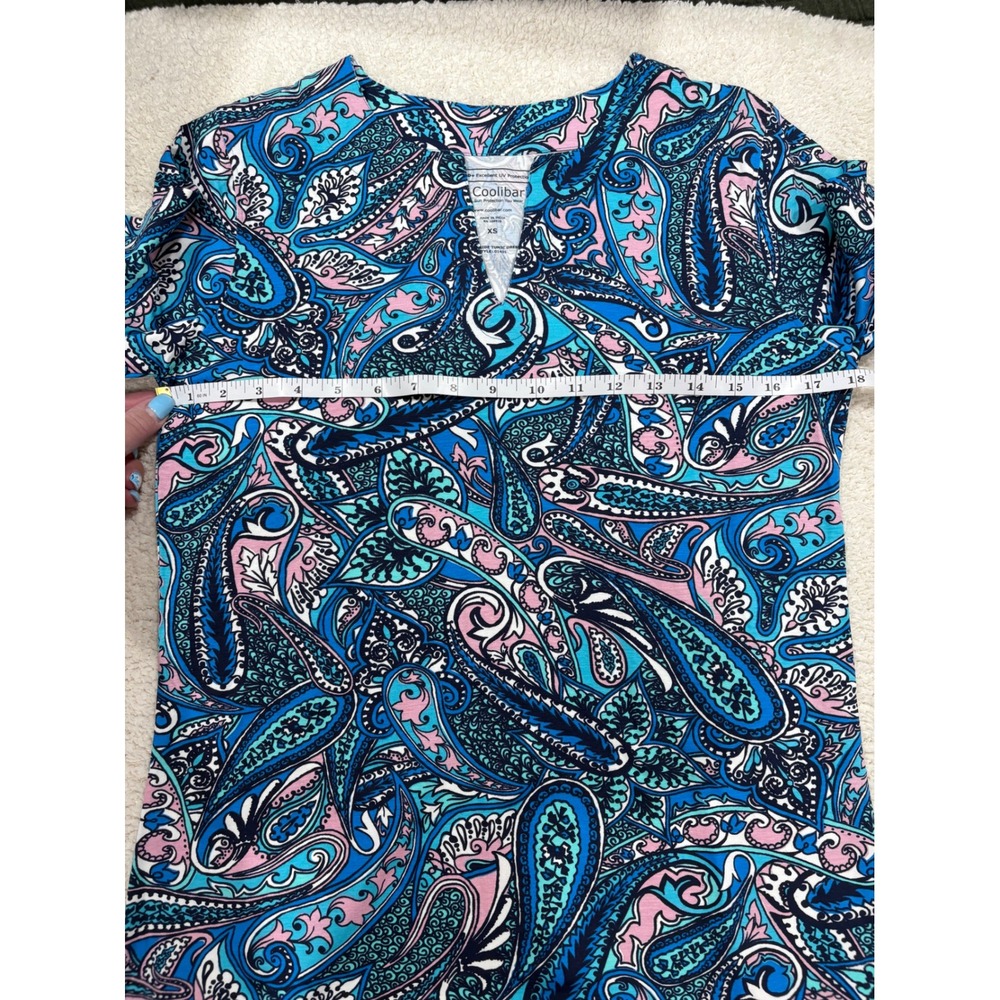 NWT Coolibar Oceanside Tunic Dress XS Paisley Pattern Blue Pink UPF50 Resortwear - Picture 6 of 8